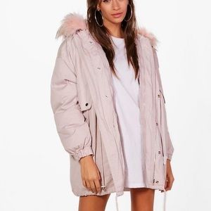Boohoo Pink Parka with Detachable Lining Size 10